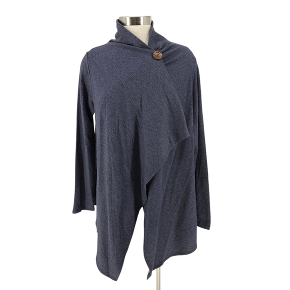 Bobeau Wrap Cardigan Blue Fleece Long Sleeve 1 Button Drape Jacket XL - Picture 1 of 9